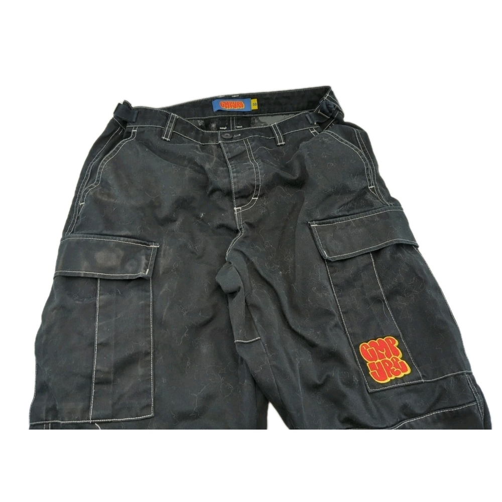 Empire Size 30 Cargo Pants Black White Stitching Broken Waist Cinch Strap